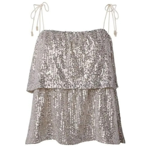 Venus Tiered Sequin Tank Top Size Medium NWT retail 50 Champagne Metallic /cockt - Picture 2 of 8